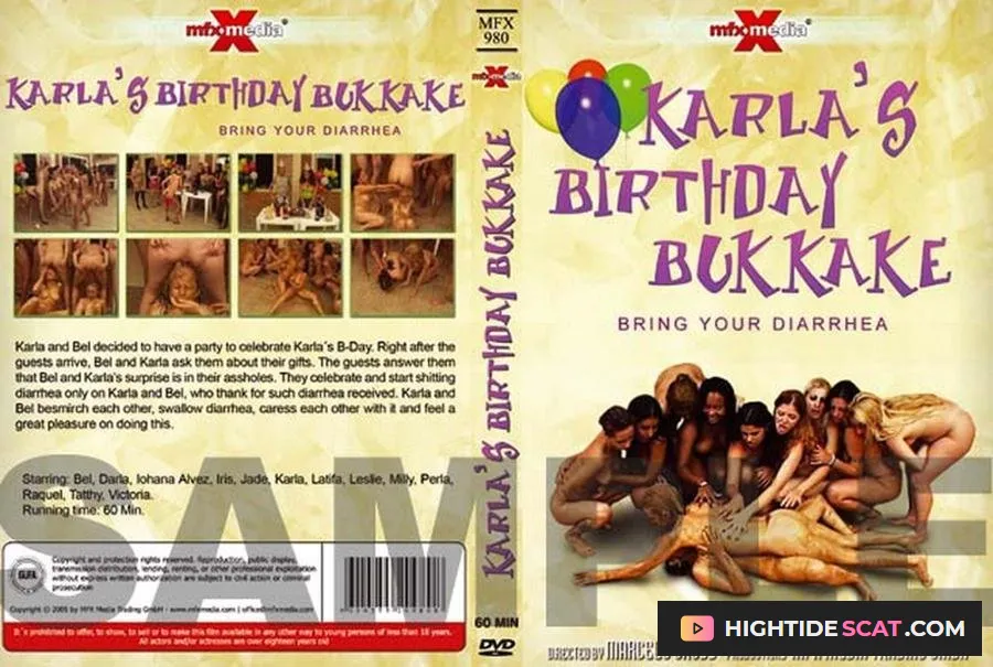 Karla, Bel, Victória, Jade, Perla, Raquel, Latifa, Iohana Alvez, Iris, Darla, Milly, Leslie, Tatthy - Karla's Birthday Bukakke - Bring Your Diarrhea [DVDRip] Fetish Scat Movies (446 MB)